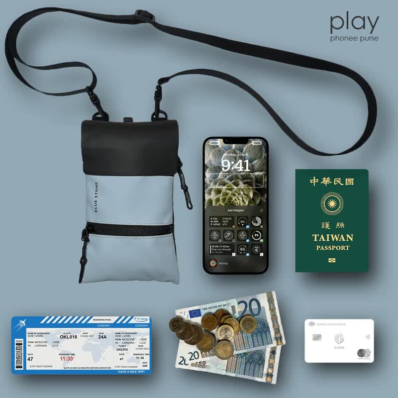 1991-Play手機隨身包 防潑水 護照包 多層收納 可頸掛 斜背 旅行 - 側背包/斜孭袋 - 其他材質 