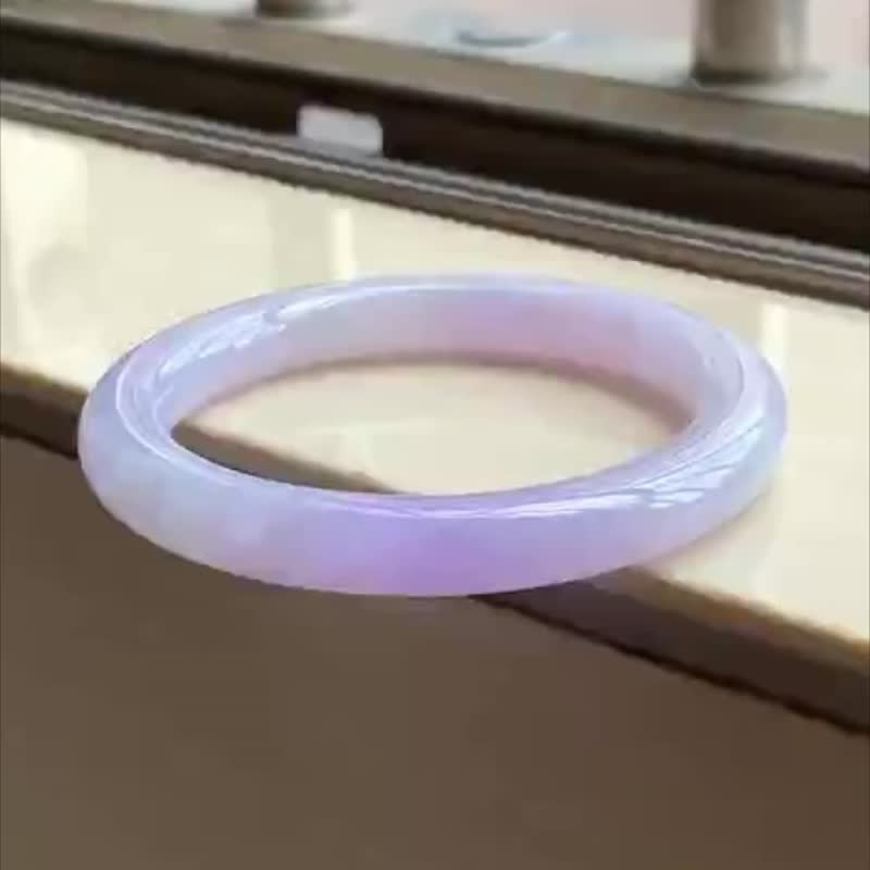 冰種翡翠天然翡翠玉鐲A玉手鐲 玉鈪 • 糯冰種粉紫翡翠圓鐲 - 手鍊/手環 - 玉石 粉紅色