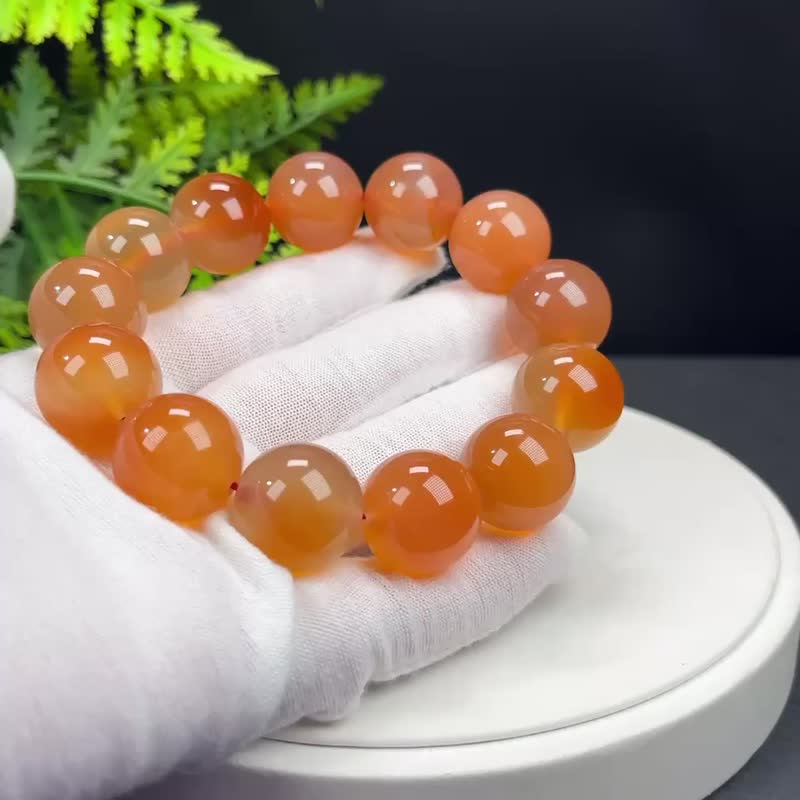 高品質橘紅色瑪瑙手串18mm冰透起剛大顆粒男女款保護舒緩熱情勇氣 - 手鍊/手環 - 半寶石 橘色