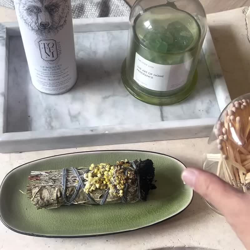 法國Totem Nature 有機淨化薰香套装 【熊花束+瓷盤+棉麻提袋】 - 香氛蠟燭/燭台 - 植物．花 