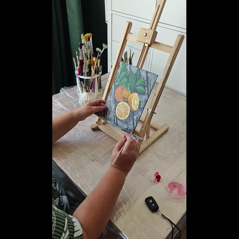 橙子水果繪畫原創藝術廚房靜物藝術作品作者 RinaArtSK - 壁貼/牆壁裝飾 - 其他材質 多色