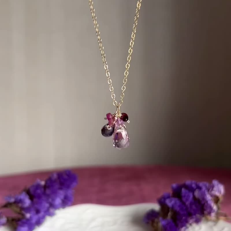 Berry's Tart 14KGF Ametrine Iolite Tourmaline Necklace - สร้อยคอ - เครื่องเพชรพลอย สีม่วง