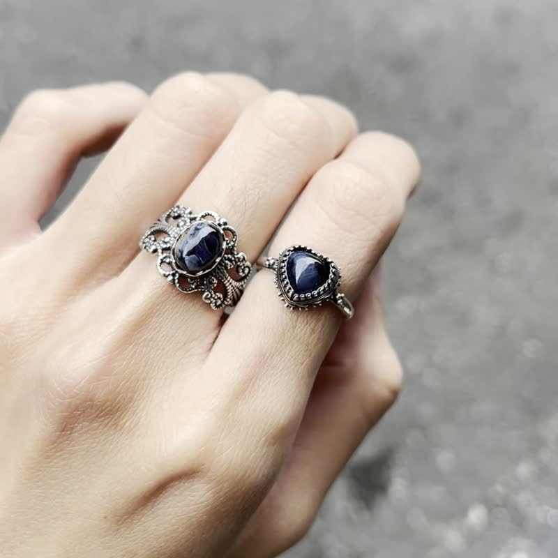 Xiyingyao 925 Silver Peter Stone blue Peter love ring live mouth ring handmade silver jewelry adjustable - General Rings - Crystal Silver