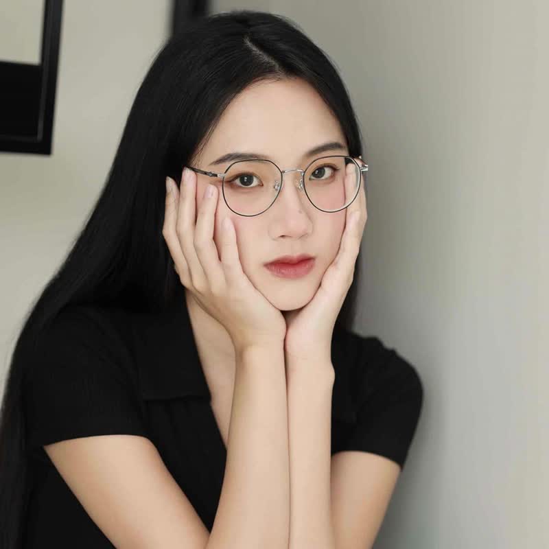 Titanium Lightweight Full Titanium Boston Frame Glasses×HOYA’s New Vision FROMEYES 1.61 Blue Light Filter - กรอบแว่นตา - เครื่องประดับ สีเงิน