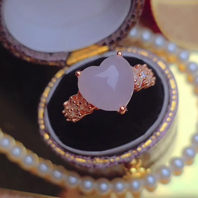 貴人•桃花|夢幻冰膠淡紫大愛心|緬甸A貨翡翠純銀日系戒指 - 戒指 - 玉石 