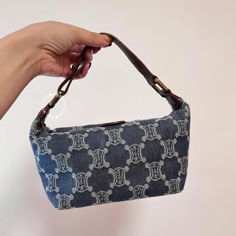 Japan】Authentic Vintage CELINE Triomphe Denim Lunch Box Bag
