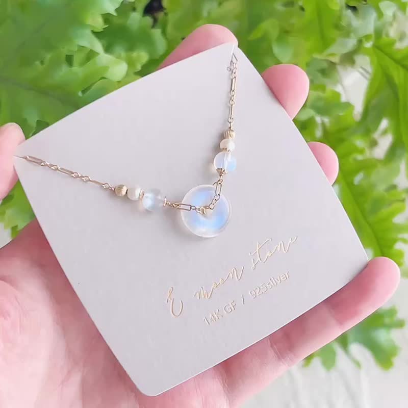 Enhance Intuition, Calm the Spirit - Peace Buckle Natural Blue-Glow Moonstone Necklace in 14K Gold - Necklaces - Crystal Transparent