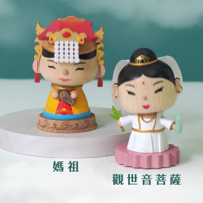 【新年神明】觀世音菩薩 媽祖 彈簧搖頭公仔 新年送禮 - 擺飾/家飾品 - 木頭 紅色