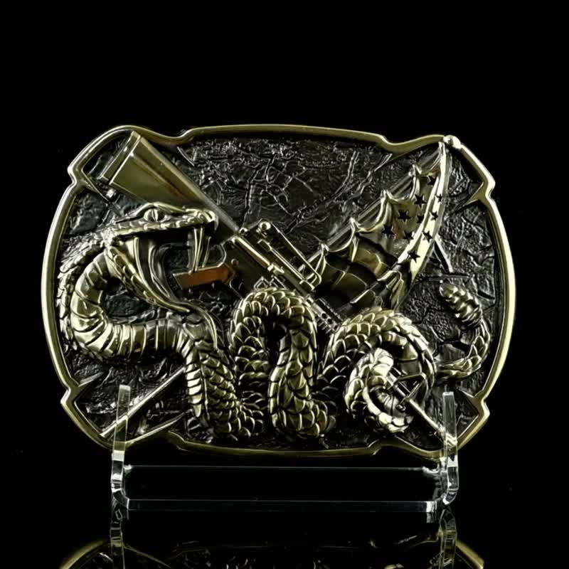 American cowboy brass belt buckle, Gadsden flag, Land of the free, veteran belt - เข็มขัด - วัสดุอื่นๆ สีทอง