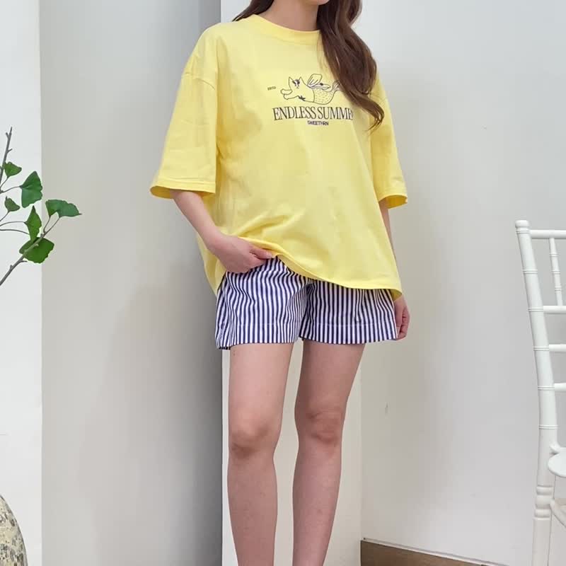 マーメイドキャット パジャマセット レディース 部屋着 綿100% 夏用 ラウンジウェア - 部屋着・寝巻き - コットン・麻 イエロー