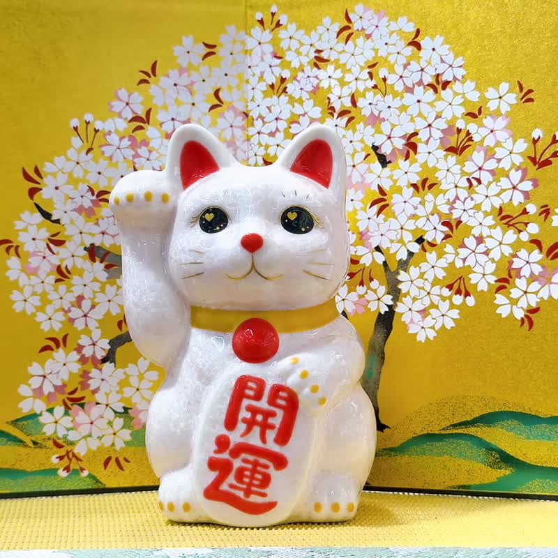 【福粉綻華】日本清水燒招財貓 | 花結晶 粉 - 開運 右 - 擺飾/家飾品 - 瓷 白色