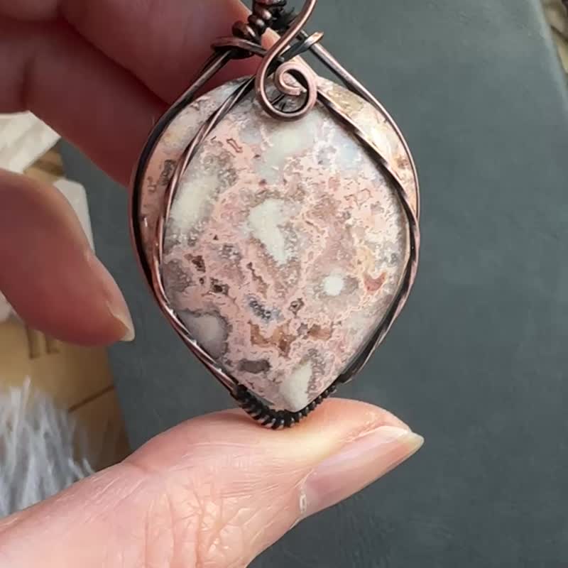 WW434 エスニック調 ワイヤーラップ アンティーク加工 瑪瑙 ネックレス - ネックレス - 銅・真鍮 ブラウン