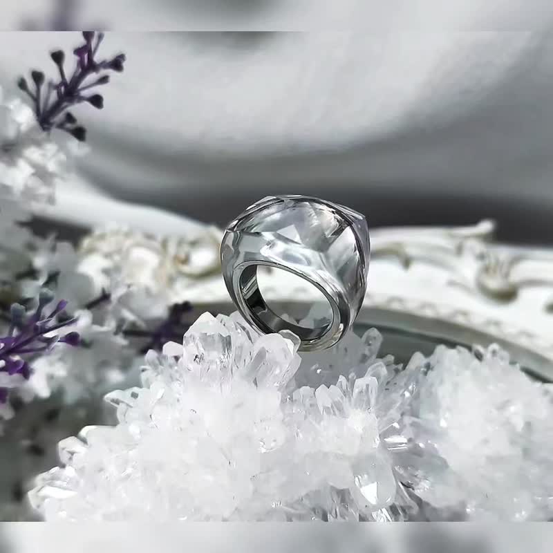 天然頂級白水晶 鑽面 純銀 大寶石戒指 內徑19.5mm 單品 禮物 - 戒指 - 寶石 白色