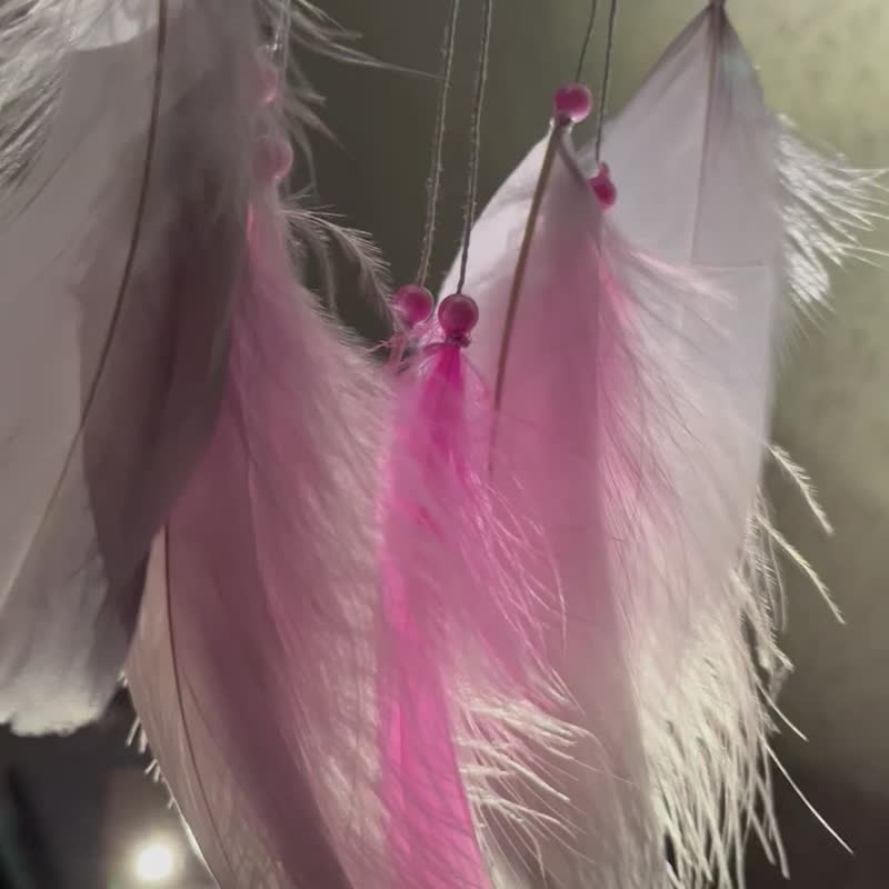 Small dream catcher pink and gray for girl - 壁貼/牆壁裝飾 - 木頭 粉紅色