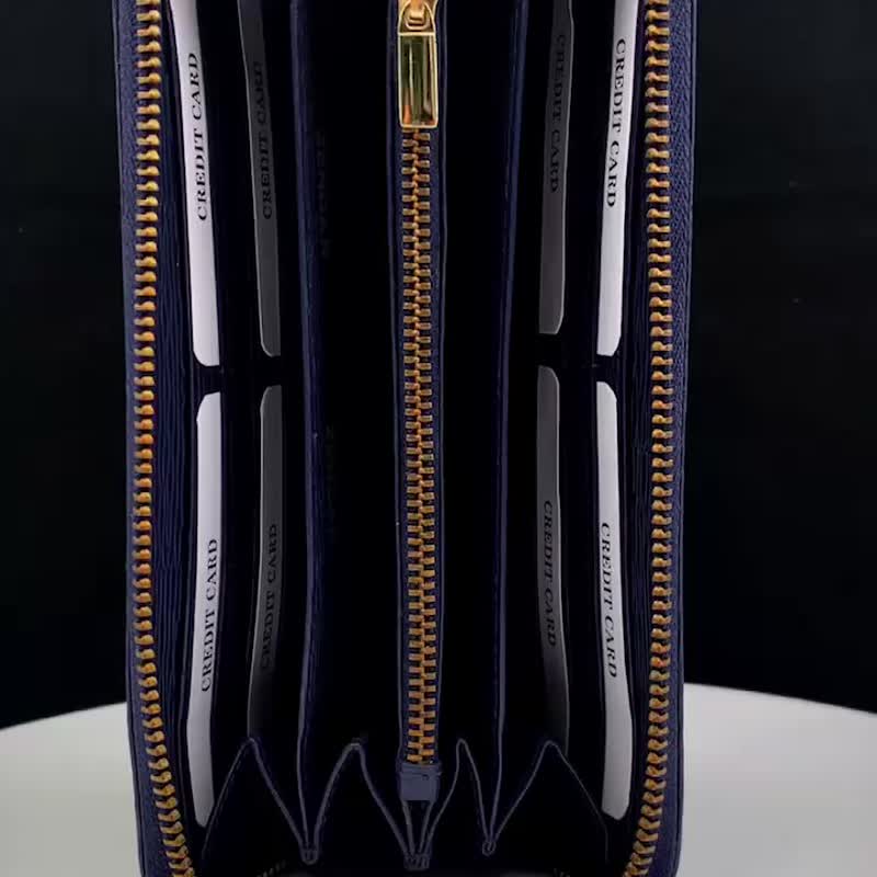 [Gift box bag] ZENDAR special price brand new exhibit top lambskin aurora pattern zipper long clip - Wallets - Genuine Leather Blue