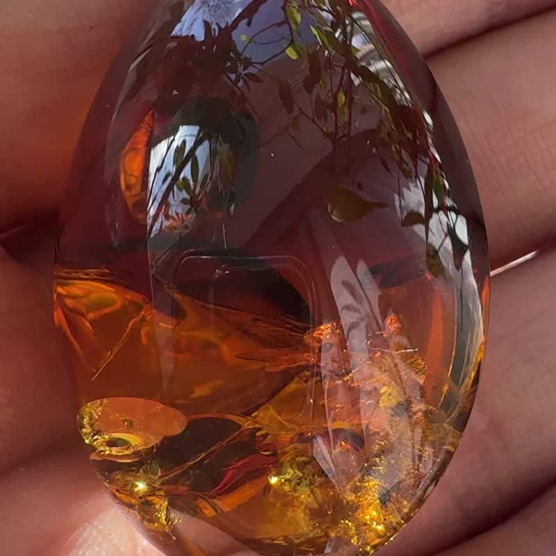 带美丽闪光的樱桃金色琥珀吊坠  深红色琥珀吊坠  波罗的海琥珀樱 - 項鍊 - 半寶石 紅色