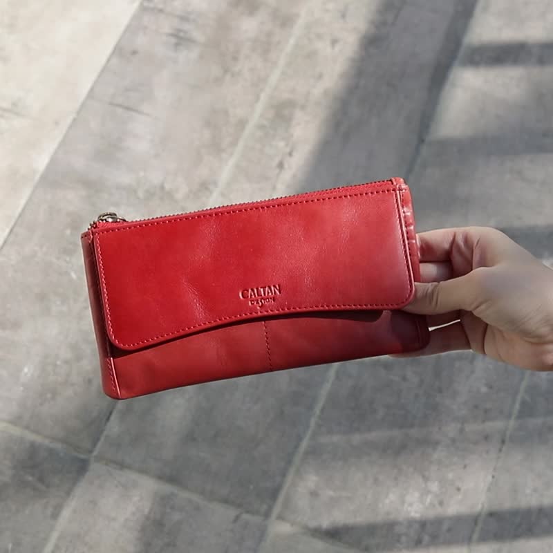 [Christmas Gift] Romantic and Elegant Classic Leather Long Clip 072004cd Red - Wallets - Genuine Leather Red