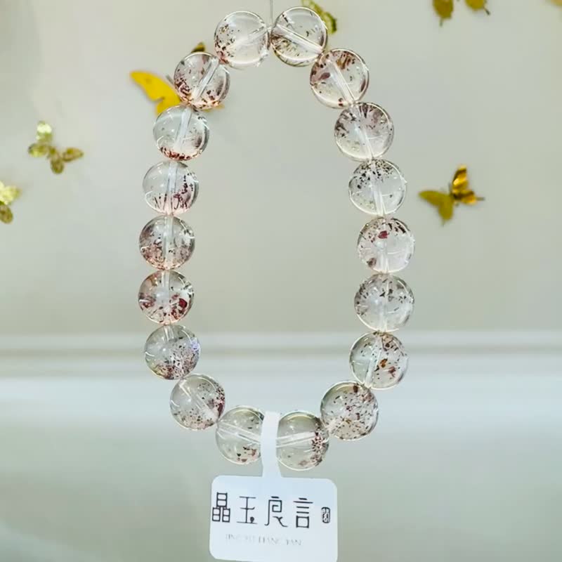 完全玻璃透彼岸花金草莓水晶11mm34.92g人緣桃花業務生意正向能量 - 手鍊/手環 - 水晶 紅色