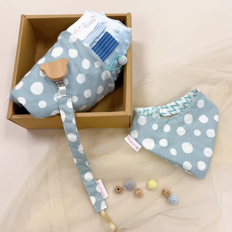 Baby Full-Month Shower Gift Box- Blue gray dots - ของขวัญวันครบรอบ - ผ้าฝ้าย/ผ้าลินิน สีน้ำเงิน