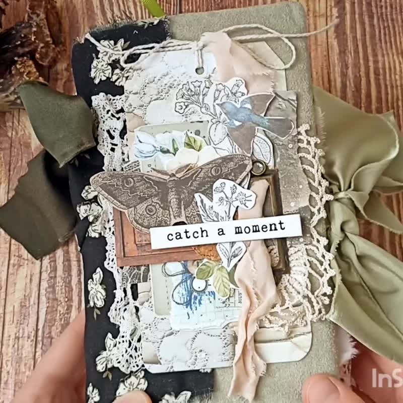 Botanical nature junk journal handmade Forest plant notebook for sale - 筆記本/手帳 - 紙 綠色
