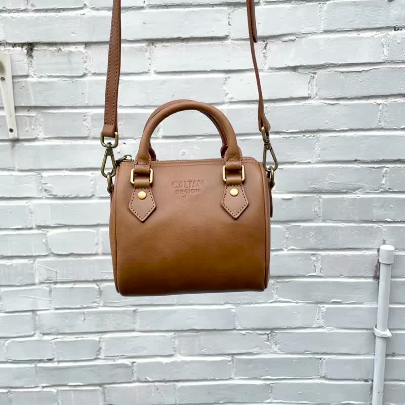 [24hr fast shipping] Genuine leather mini classic Boston bag-234025 two colors - Handbags & Totes - Genuine Leather Brown