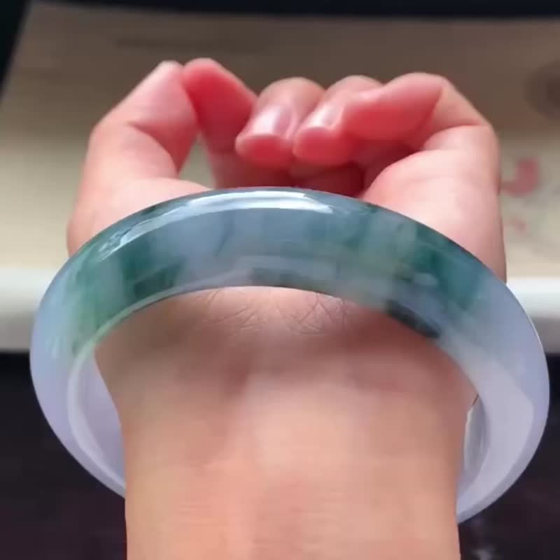 冰種翡翠天然翡翠玉鐲 A玉手鐲 玉鈪 • 冰種紫飄花翡翠貴妃鐲 - 手鍊/手環 - 玉石 紫色