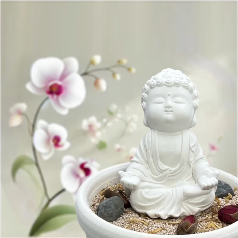 禪風設計 淨念吉祥小佛之衲靜中盤套組 佛像擺件 香氛藝術美學 - 香氛/精油/擴香 - 水泥 白色