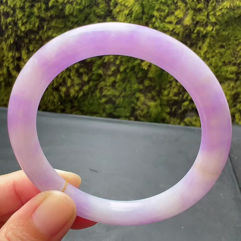 冰種翡翠天然翡翠玉鐲A玉手鐲 玉鈪 • 糯冰種桃紫翡翠福鐲 - 手鍊/手環 - 玉石 紫色