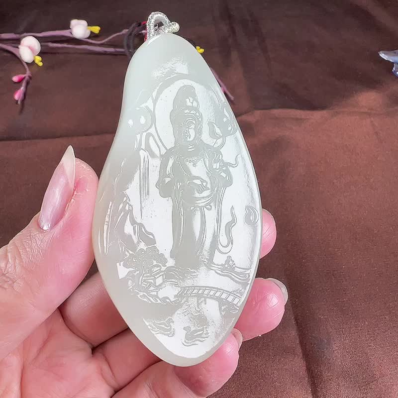 秒殺價 天然新疆和田玉羊脂玉觀音吊墜 - 吊飾/掛飾 - 玉石 