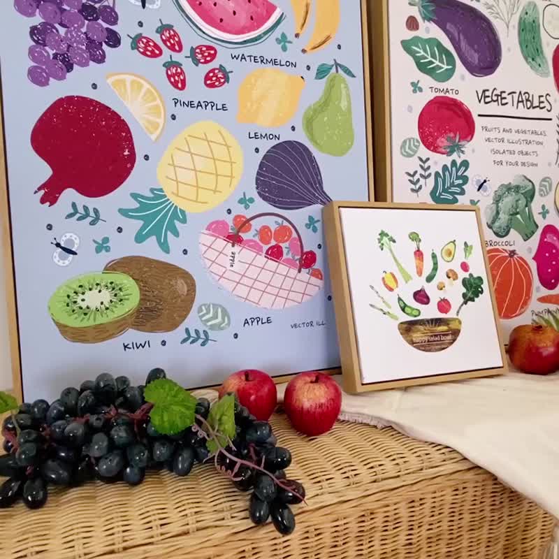 Fresh Fruits and Vegetables Illustrated Book II - Home Decor, Fruits Prints - โปสเตอร์ - ผ้าฝ้าย/ผ้าลินิน สีกากี