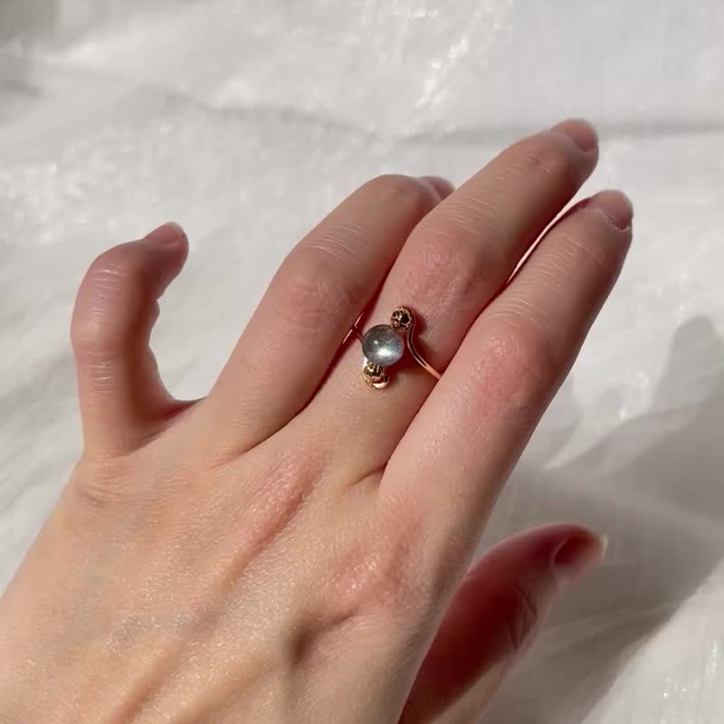 拉長石_戒指_彈性戒圍_簡約_金屬編織飾品_礦石水晶_銅鍍金 - 戒指 - 半寶石 灰色