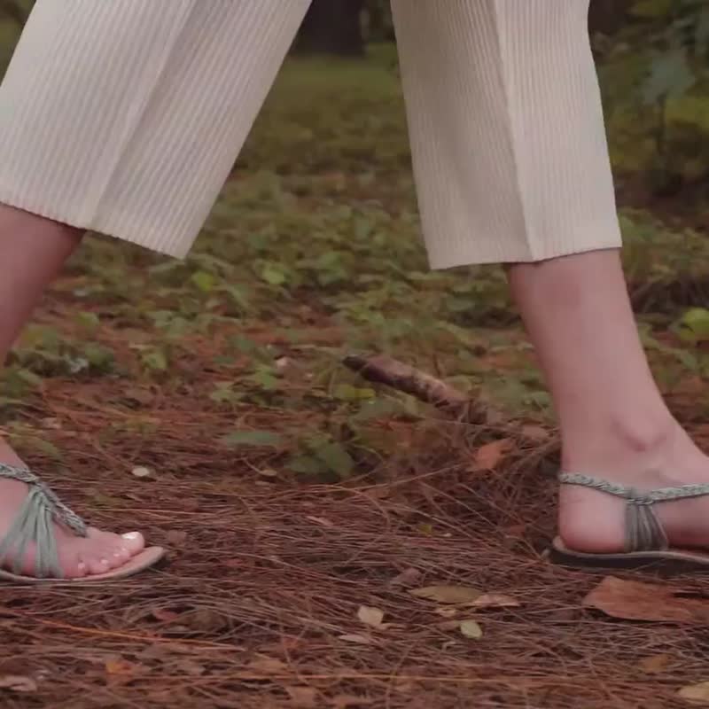 Women Woven Flat Rope Sandals Braided Beach Boho Sandals Explore Lapis Blue - 拖鞋 - 尼龍 藍色