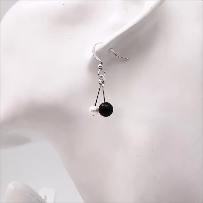 Pearl Obsidian Earrings Short Long Splendid Dangle Styles Set or Piece Option - ต่างหู - ไข่มุก สีเงิน