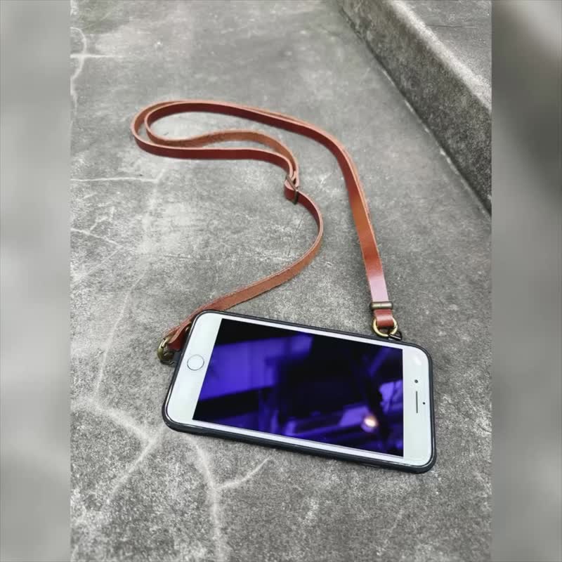 シエナ ハンギングネックサイドバック長さ調節可能なレザー携帯電話ロングスリングストラップ - スマホアクセサリー - 革 ブラック