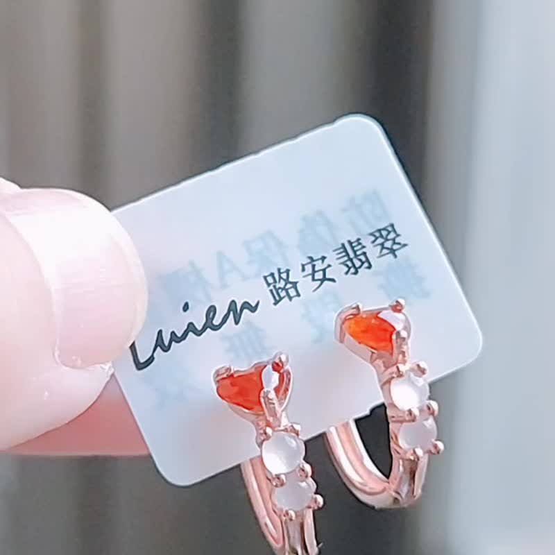 |能量滿滿|緬甸a貨翡翠無燒冰玻紅翡愛心5mm白杠蛋設計款耳環 - 耳環/耳夾/耳骨夾 - 玉石 