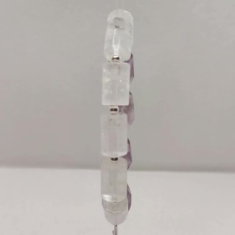 天然巴西紫水晶 白水晶 925實心純銀十字架手鍊/寶石/信仰/福音 - 手鍊/手環 - 水晶 