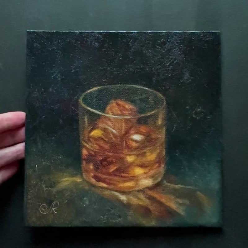 油彩　F3　静物画　ウイスキー　原画 静物画 油彩画 果物と水差し