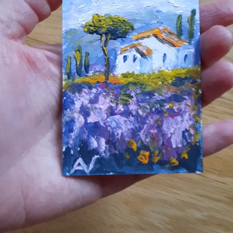 オリジナルACEOオイルペインティング、プロヴァンスフランス製ハンドメイドアートワーク。ラベンダーミニアート - ウォールデコ・壁紙 - 紙 