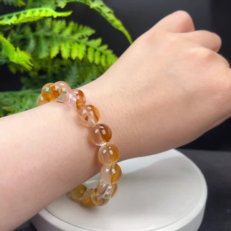 精品天然黃膠花水晶手串12mm冰透黃色幽靈水晶手錬男女吸引貴人 - 手鍊/手環 - 水晶 黃色