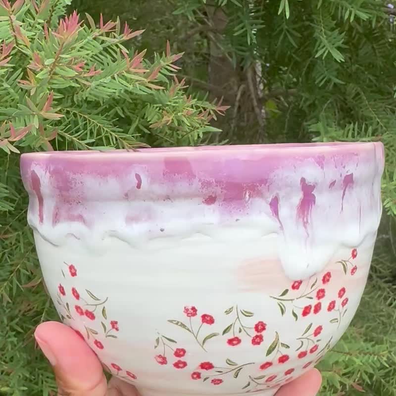 500 ML Floral Matcha Bowl - 花瓶/花器 - 陶 