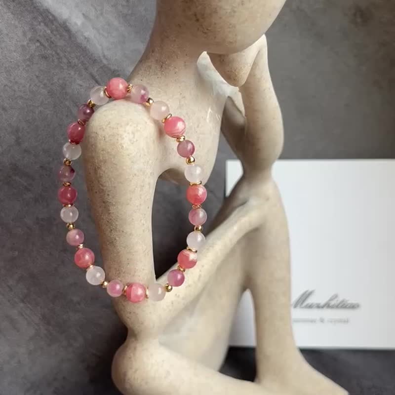 Pink rose quartz + Stone+ pink tourmaline natural stone design bracelet - Bracelets - Semi-Precious Stones 