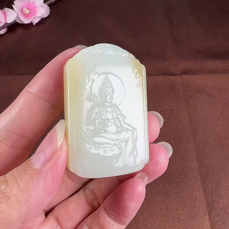 秒殺價 天然新疆和田玉羊脂玉觀音吊墜 - 吊飾/掛飾 - 玉石 