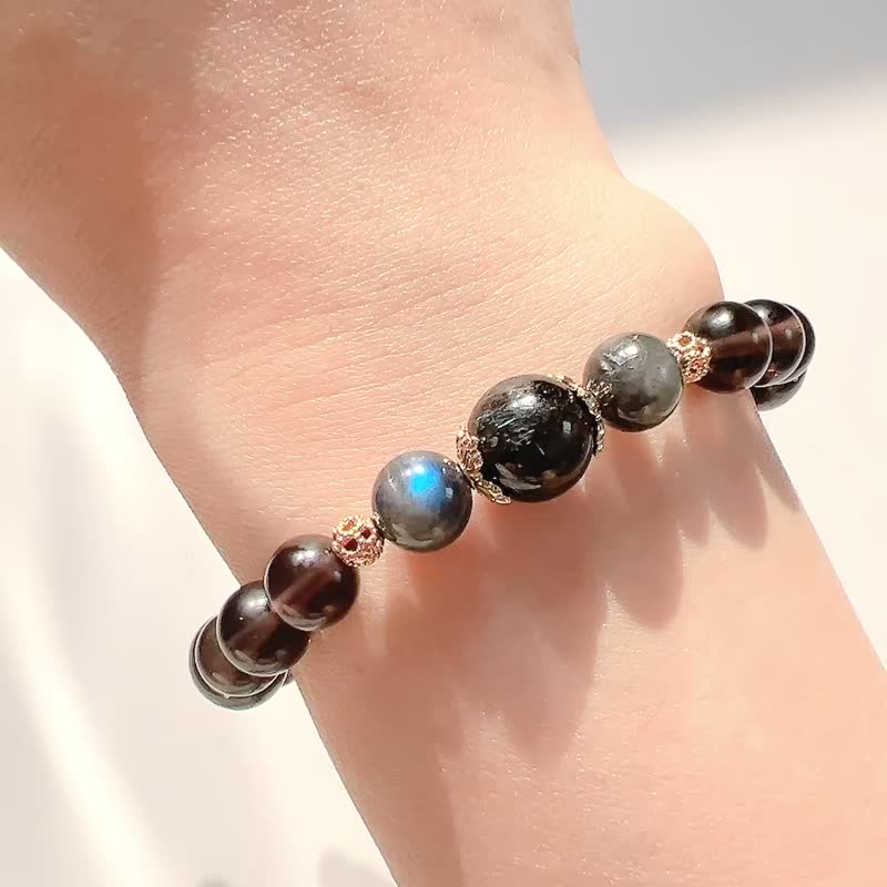 Midnight Sparkle Natural Stone Crystal Bracelet Tea Crystal Blue Amphibole Black Labradorite - Bracelets - Crystal Black