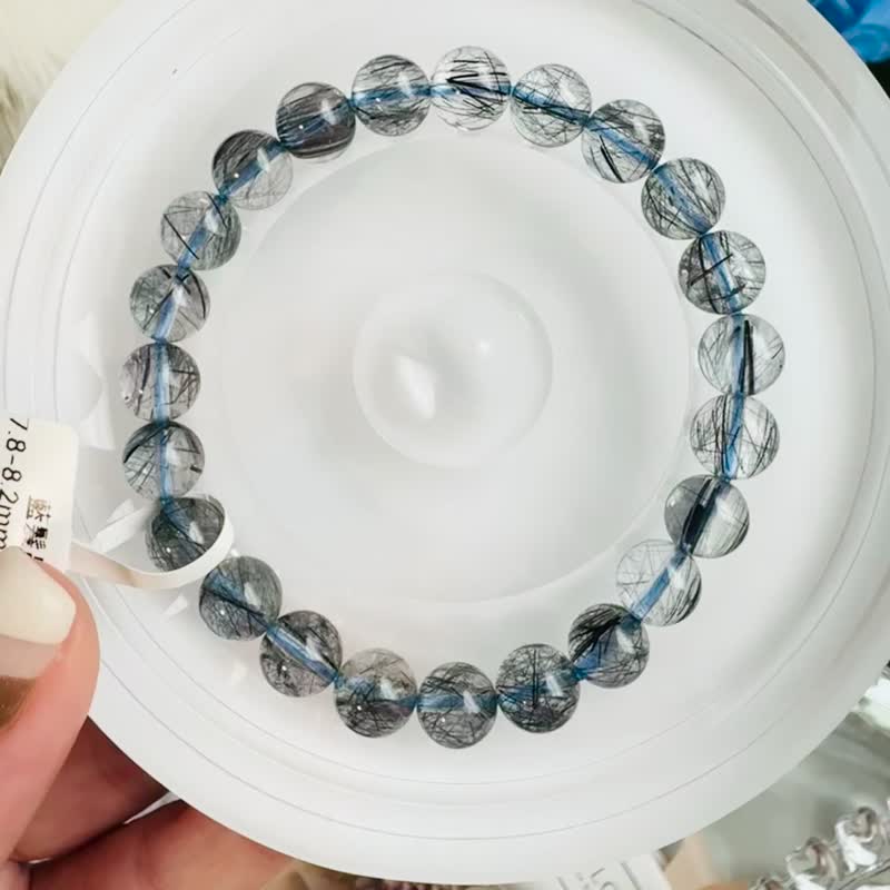 小精品玻璃粗髮藍髮晶7.8-8.2mm17.12g平衡情緒啟發智慧擺脫負面 - 手鍊/手環 - 水晶 藍色