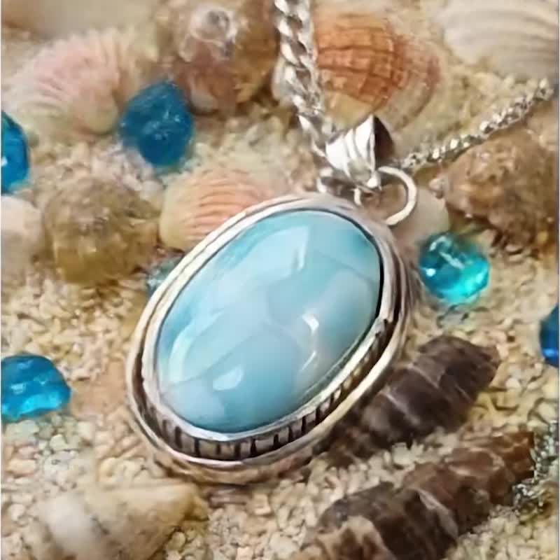 【キャプテン・フリント手作りシルバー】海霊の囁き ラリマー/海紋石 925シルバーペンダント - ネックレス - 宝石 ブルー