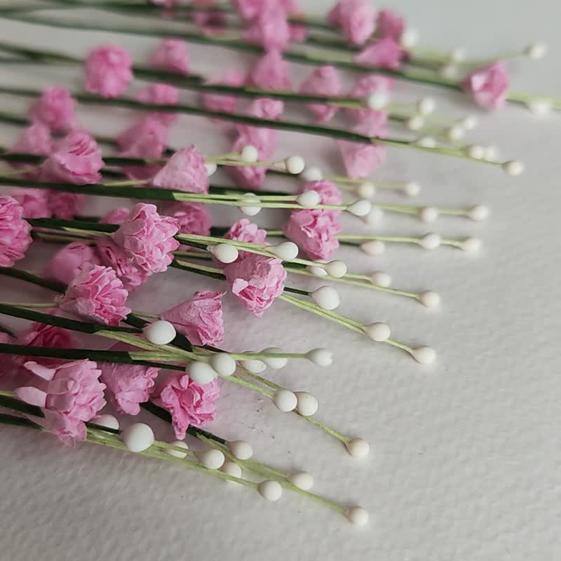 ดอกไม้กระดาษ ดอกไม้กระดาษสา 20 ก้าน ดอกยิปโซ ขนาด 1.0 cm. สีชมพู เกสรสีครีม - อื่นๆ - กระดาษ สึชมพู