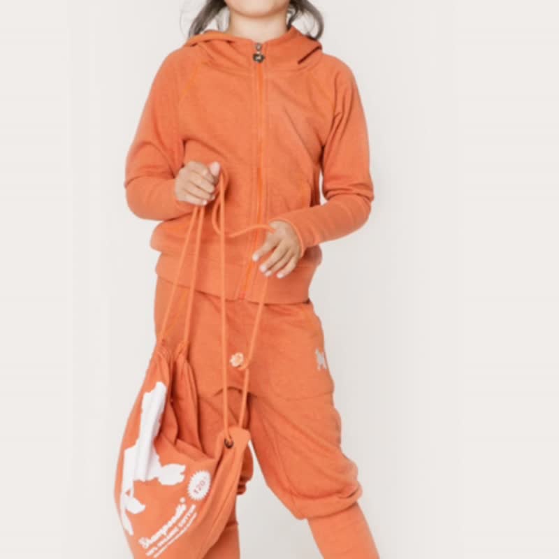 [Swedish children's clothing] Organic cotton complete sweatshirt set for 7 to 8 years old (bag not included) Orange - เสื้อยืด - ผ้าฝ้าย/ผ้าลินิน สีส้ม