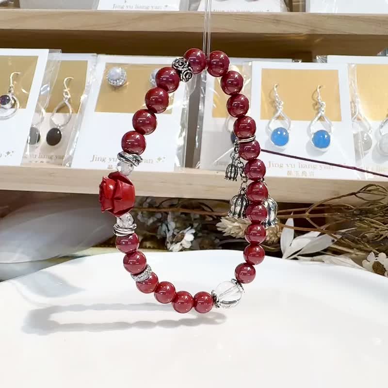 Little rose, imperial cinnabar, sparkling diamonds and white crystal, small and exquisite, exclusive design to ward off evil spirits in the seventh month of the lunar calendar - Bracelets - Semi-Precious Stones Red