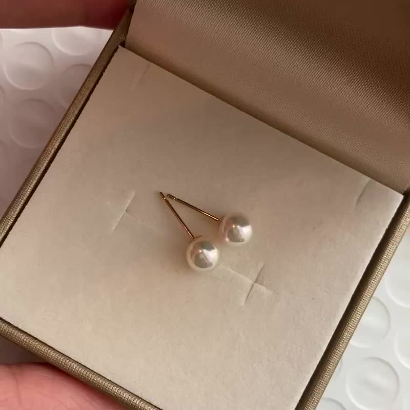 akoya pearl earrings, 6.5-7mm, pearl Clip-On , genuine Japanese pearls, present, gift, pearl earrings, festival items, seawater pearls, ear nails, earrings, made in Japan, K18 straight pearls - ต่างหู - ไข่มุก ขาว