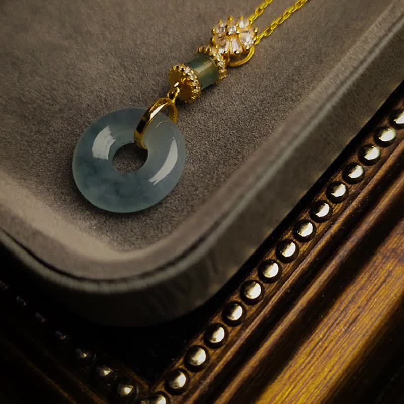 招財•順心•圓滿•平安|高冰藍水大甜甜圈|A貨翡翠純銀訂製吊墜 - 項鍊 - 玉石 